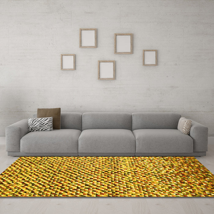 Machine Washable Abstract Yellow Contemporary Rug in a Living Room, wshcon2892yw