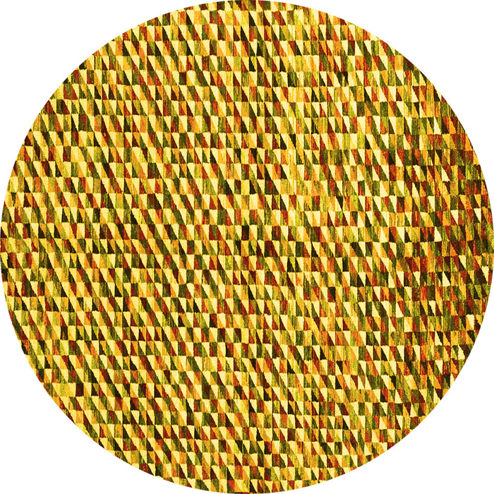 Round Machine Washable Abstract Yellow Contemporary Rug, wshcon2892yw