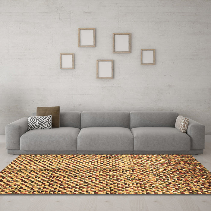 Machine Washable Abstract Brown Contemporary Rug in a Living Room,, wshcon2892brn