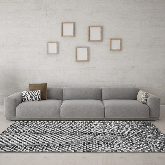 Machine Washable Abstract Gray Contemporary Rug in a Living Room,, wshcon2892gry