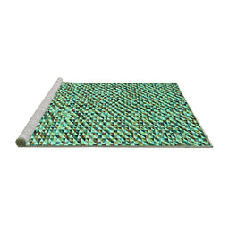 Sideview of Machine Washable Abstract Turquoise Contemporary Area Rugs, wshcon2892turq