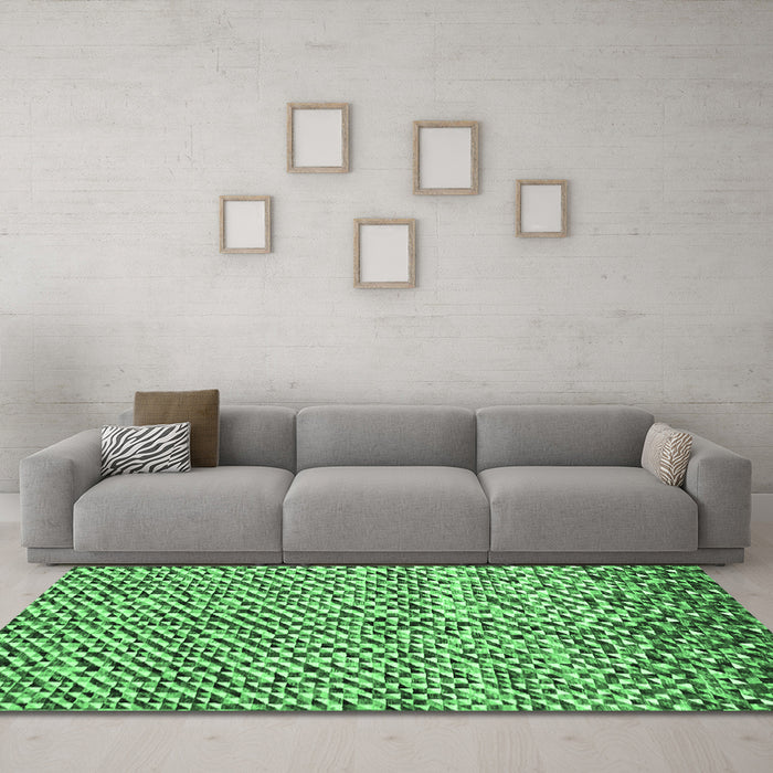 Machine Washable Abstract Emerald Green Contemporary Area Rugs in a Living Room,, wshcon2892emgrn
