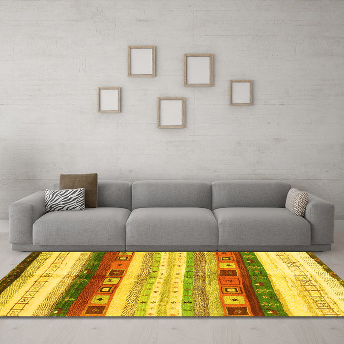 Machine Washable Abstract Yellow Contemporary Rug in a Living Room, wshcon2893yw