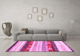Machine Washable Abstract Pink Contemporary Rug in a Living Room, wshcon2893pnk