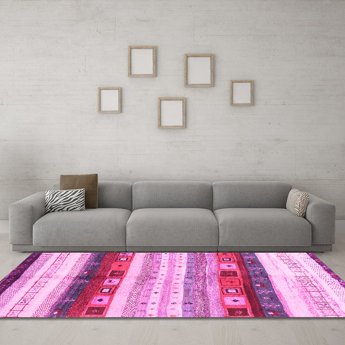 Machine Washable Abstract Pink Contemporary Rug in a Living Room, wshcon2893pnk