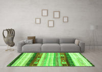 Machine Washable Abstract Green Contemporary Rug, wshcon2893grn