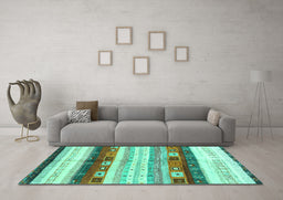 Machine Washable Abstract Turquoise Contemporary Area Rugs in a Living Room,, wshcon2893turq