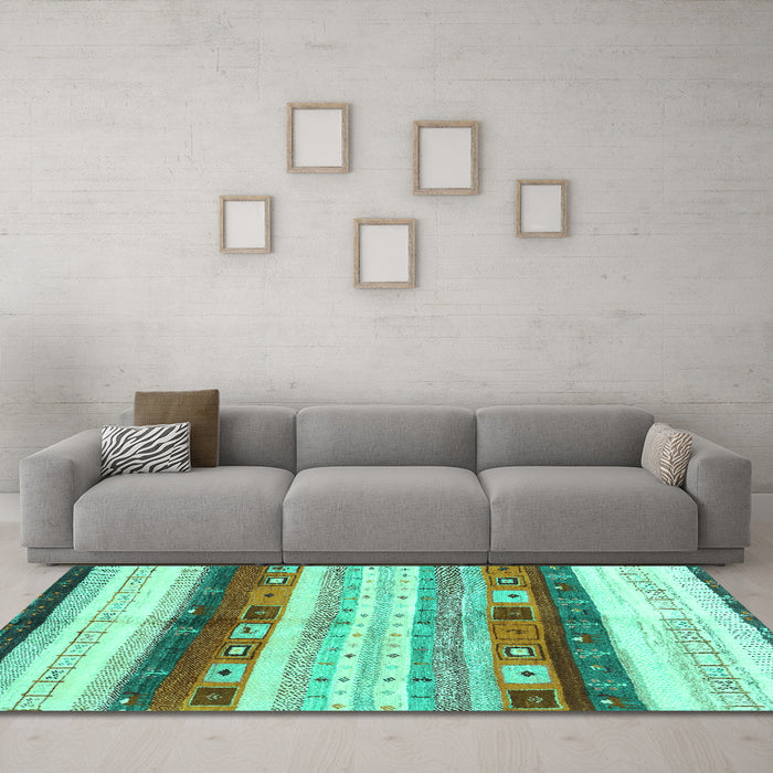 Machine Washable Abstract Turquoise Contemporary Area Rugs in a Living Room,, wshcon2893turq