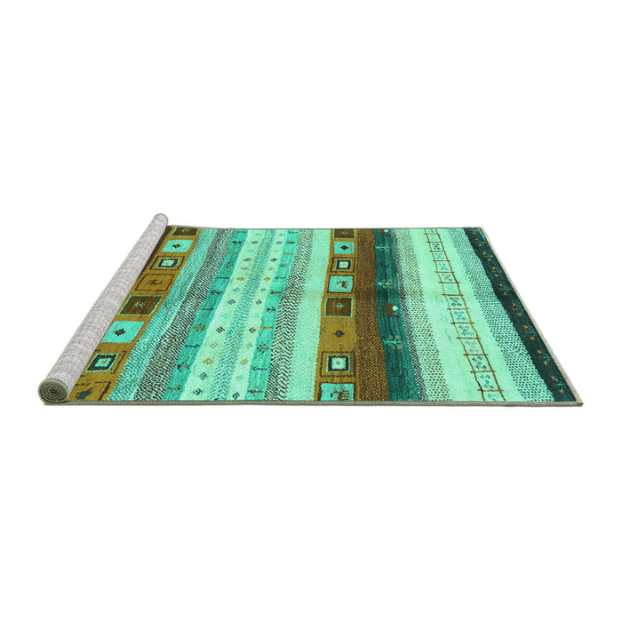 Sideview of Machine Washable Abstract Turquoise Contemporary Area Rugs, wshcon2893turq