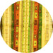 Round Abstract Yellow Contemporary Rug, con2893yw