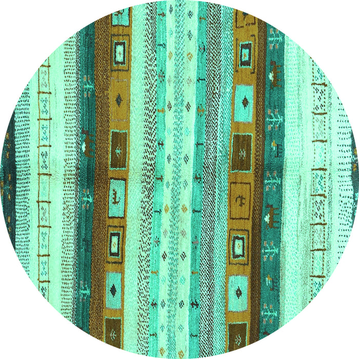 Round Abstract Turquoise Contemporary Rug, con2893turq