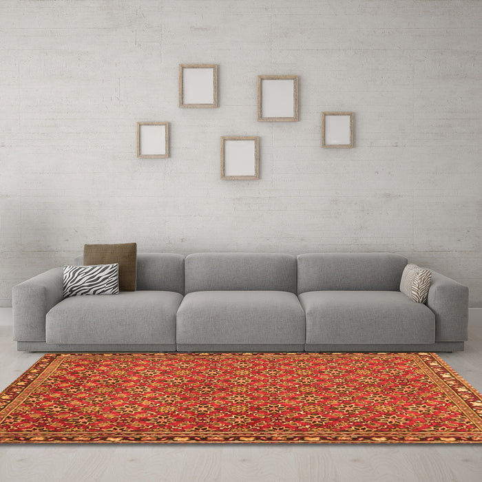 Machine Washable Abstract Orange Contemporary Area Rugs in a Living Room, wshcon2896org