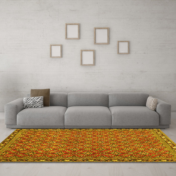 Machine Washable Abstract Yellow Contemporary Rug in a Living Room, wshcon2896yw
