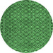 Round Machine Washable Abstract Emerald Green Contemporary Area Rugs, wshcon2896emgrn