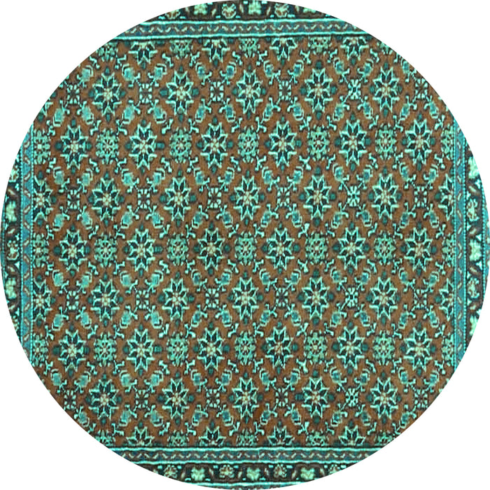 Round Machine Washable Abstract Turquoise Contemporary Area Rugs, wshcon2896turq