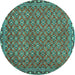 Round Machine Washable Abstract Turquoise Contemporary Area Rugs, wshcon2896turq