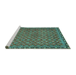 Sideview of Machine Washable Abstract Turquoise Contemporary Area Rugs, wshcon2896turq