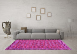 Machine Washable Abstract Pink Contemporary Rug in a Living Room, wshcon2896pnk