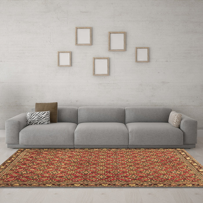 Machine Washable Abstract Brown Contemporary Rug in a Living Room,, wshcon2896brn