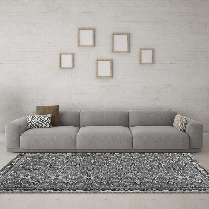Machine Washable Abstract Gray Contemporary Rug in a Living Room,, wshcon2896gry