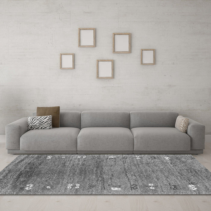Machine Washable Abstract Gray Contemporary Rug in a Living Room,, wshcon2897gry