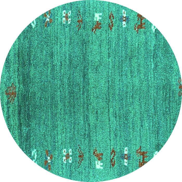 Round Machine Washable Abstract Turquoise Contemporary Area Rugs, wshcon2897turq