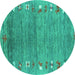 Round Machine Washable Abstract Turquoise Contemporary Area Rugs, wshcon2897turq