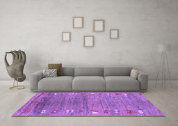 Machine Washable Abstract Purple Contemporary Area Rugs in a Living Room, wshcon2897pur