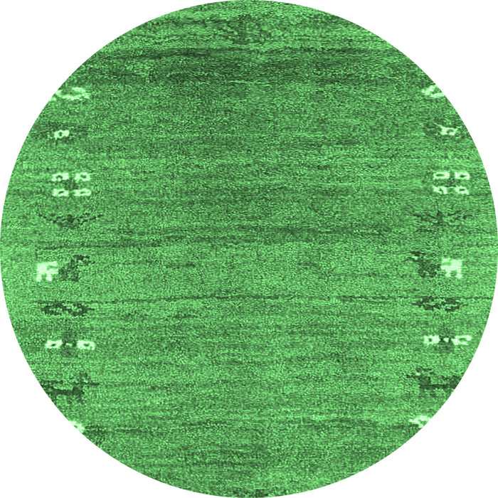 Round Machine Washable Abstract Emerald Green Contemporary Area Rugs, wshcon2897emgrn