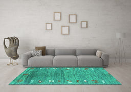 Machine Washable Abstract Turquoise Contemporary Area Rugs in a Living Room,, wshcon2897turq