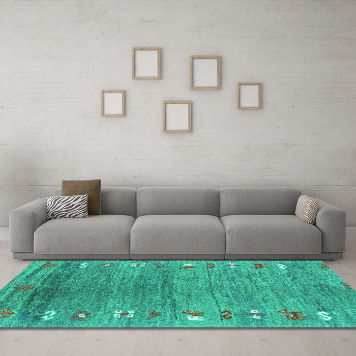 Machine Washable Abstract Turquoise Contemporary Area Rugs in a Living Room,, wshcon2897turq