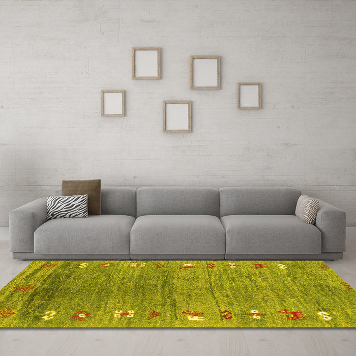 Machine Washable Abstract Yellow Contemporary Rug in a Living Room, wshcon2897yw
