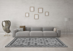 Machine Washable Abstract Gray Contemporary Rug in a Living Room,, wshcon2898gry