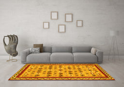 Machine Washable Abstract Yellow Contemporary Rug in a Living Room, wshcon2898yw