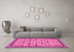 Machine Washable Abstract Purple Contemporary Area Rugs in a Living Room, wshcon2898pur
