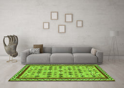 Machine Washable Abstract Green Contemporary Area Rugs in a Living Room,, wshcon2898grn