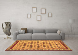 Machine Washable Abstract Brown Contemporary Rug in a Living Room,, wshcon2898brn