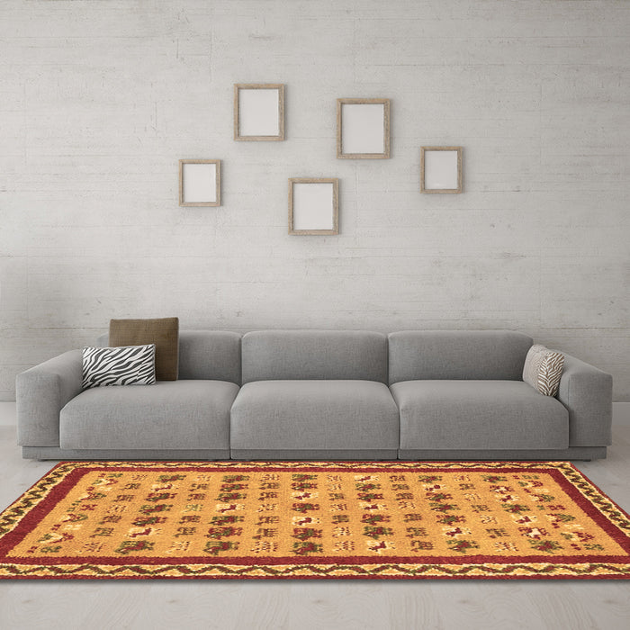Machine Washable Abstract Brown Contemporary Rug in a Living Room,, wshcon2898brn