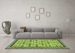 Machine Washable Abstract Turquoise Contemporary Area Rugs in a Living Room,, wshcon2898turq