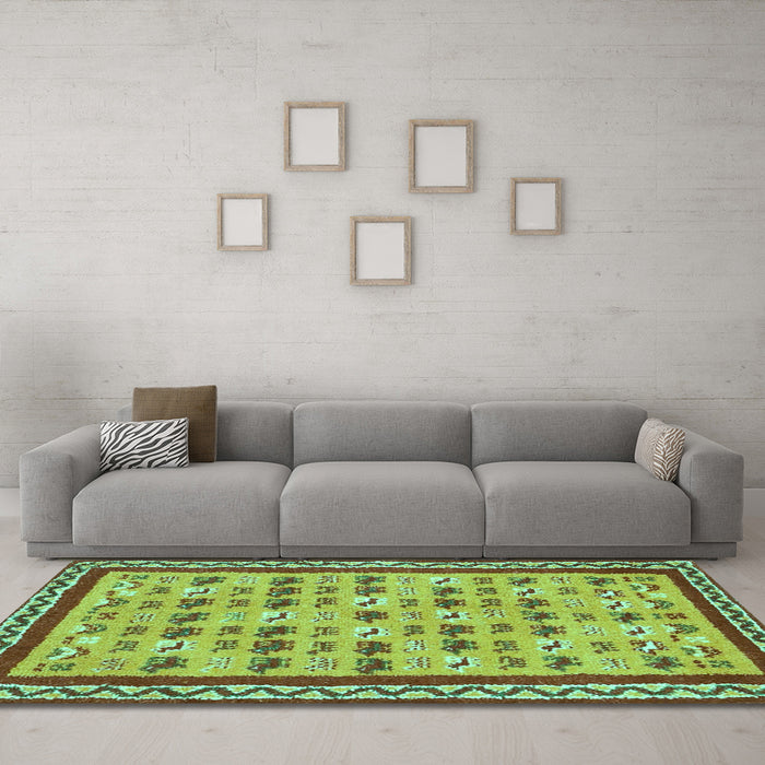 Machine Washable Abstract Turquoise Contemporary Area Rugs in a Living Room,, wshcon2898turq