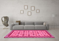 Machine Washable Abstract Pink Contemporary Rug, wshcon2898pnk