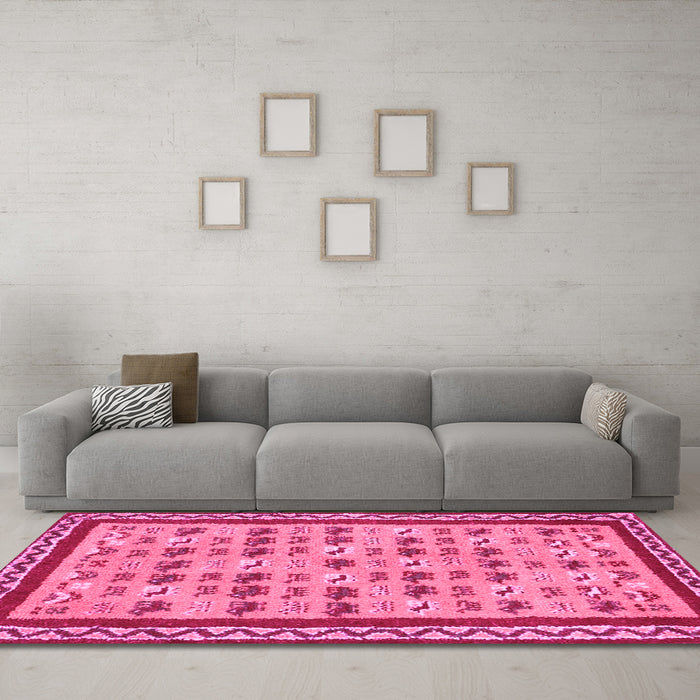 Machine Washable Abstract Pink Contemporary Rug in a Living Room, wshcon2898pnk