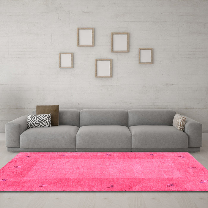 Machine Washable Abstract Pink Contemporary Rug in a Living Room, wshcon2899pnk