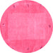 Round Abstract Pink Contemporary Rug, con2899pnk