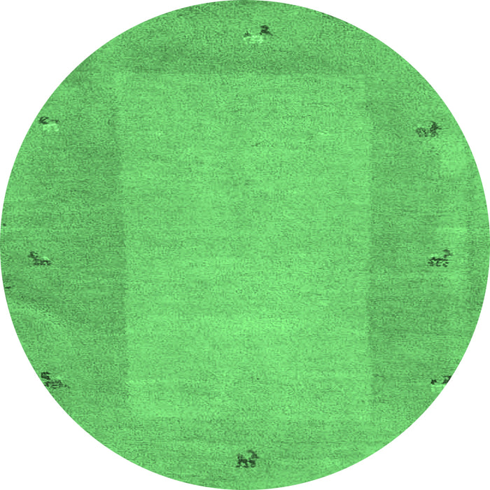 Round Machine Washable Abstract Emerald Green Contemporary Area Rugs, wshcon2899emgrn