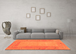 Machine Washable Abstract Orange Contemporary Area Rugs in a Living Room, wshcon2899org
