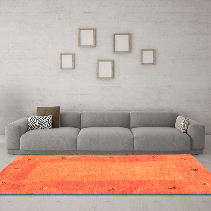 Machine Washable Abstract Orange Contemporary Area Rugs in a Living Room, wshcon2899org