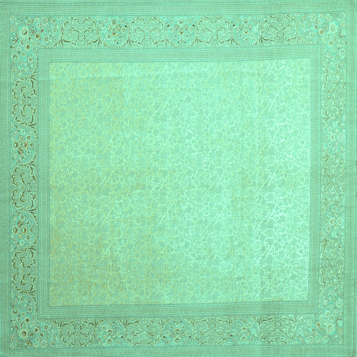 Square Machine Washable Abstract Turquoise Contemporary Area Rugs, wshcon289turq