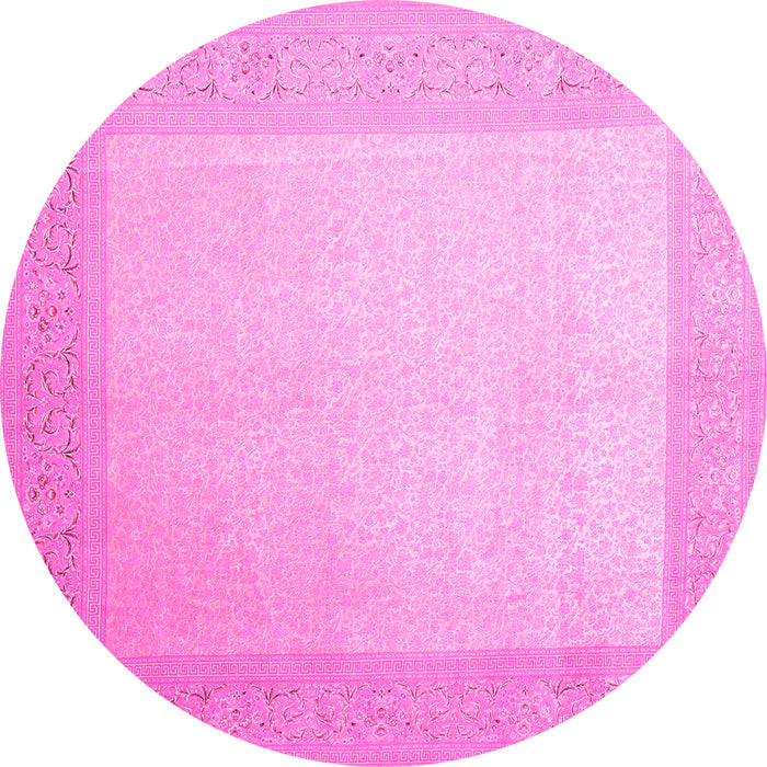 Round Machine Washable Abstract Pink Contemporary Rug, wshcon289pnk