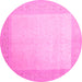 Round Machine Washable Abstract Pink Contemporary Rug, wshcon289pnk